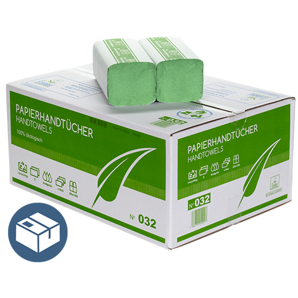 Papierhandtücher 2 lagig grün recycling ZZ Faltung 24x21cm Karton