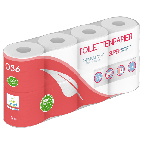 8 Rollen Toilettenpapier Top-Qualität 3-lagig   100% ZELLSTOFF weiß Super Soft. 